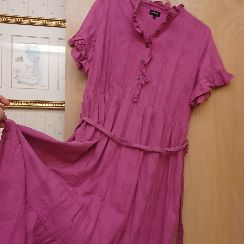 Hot Pink button boho tiered maxi dress who what wear